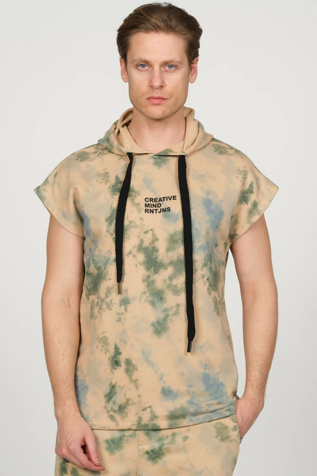 Cut Off Tie-Dye Hoodie - Green