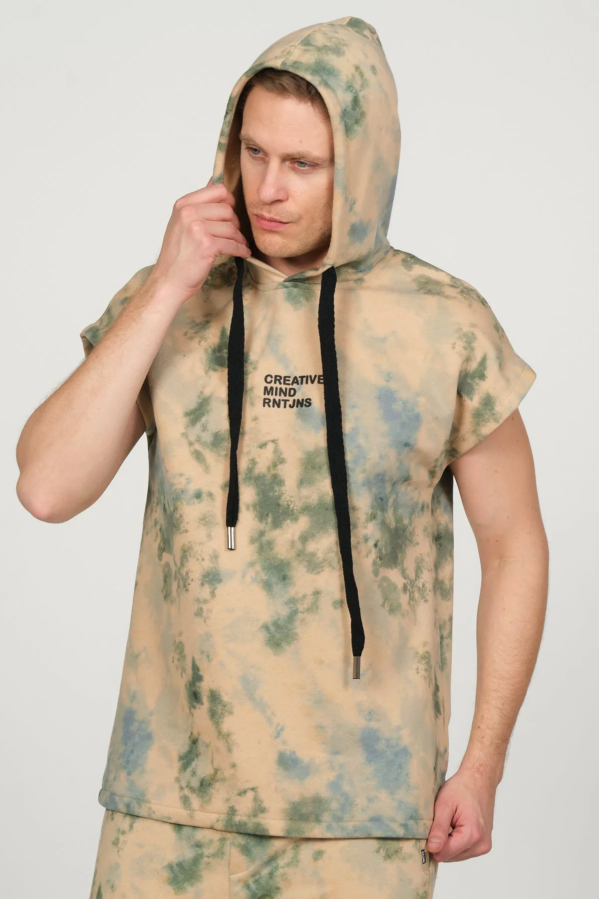 Cut Off Tie-Dye Hoodie - Green