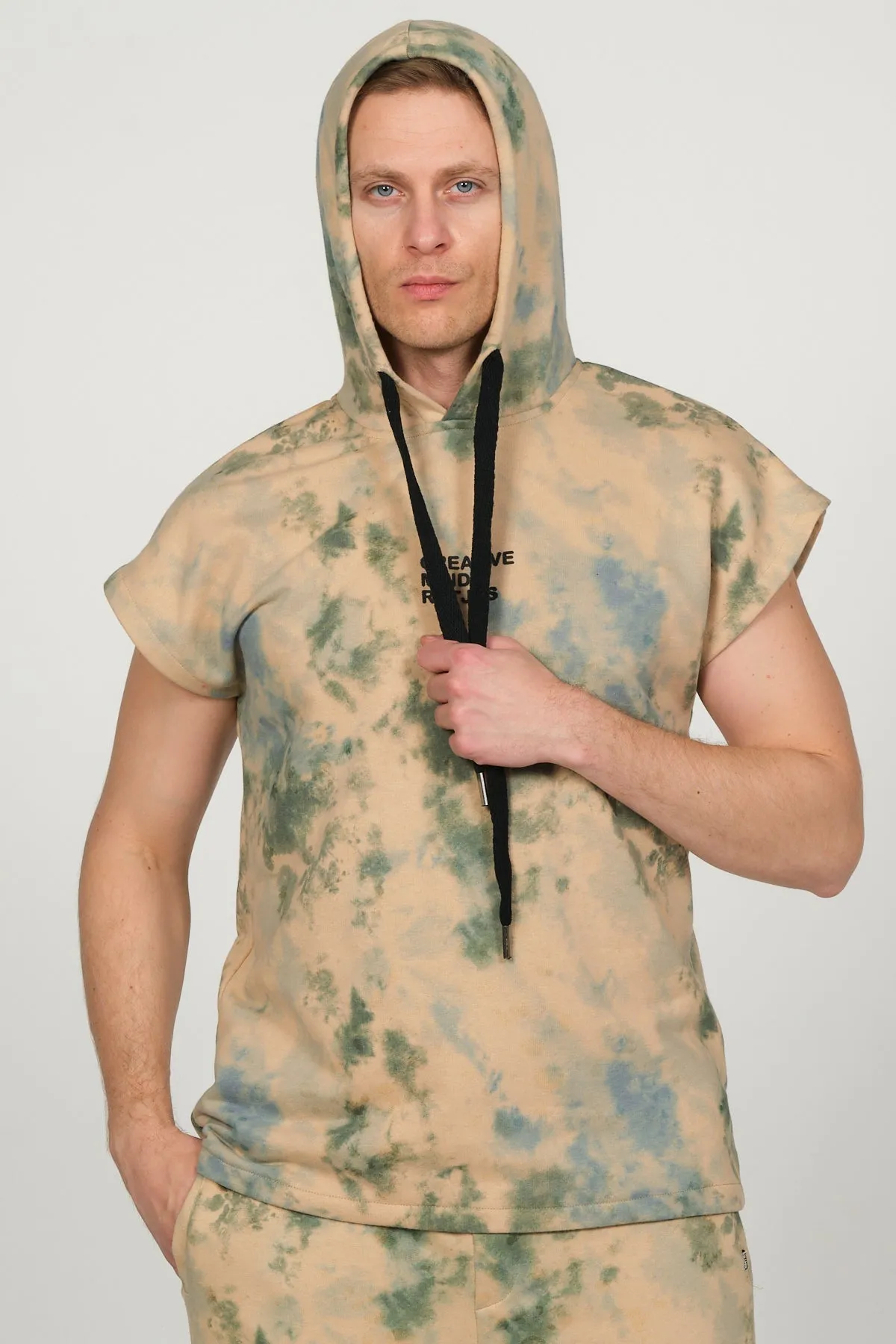 Cut Off Tie-Dye Hoodie - Green