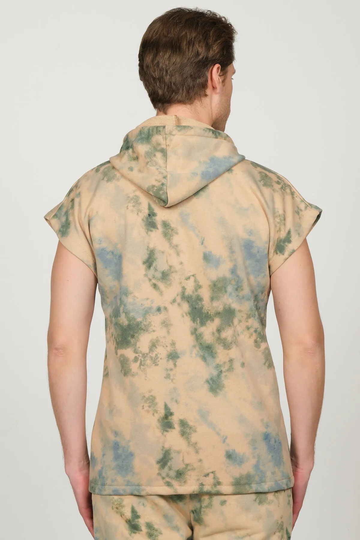 Cut Off Tie-Dye Hoodie - Green