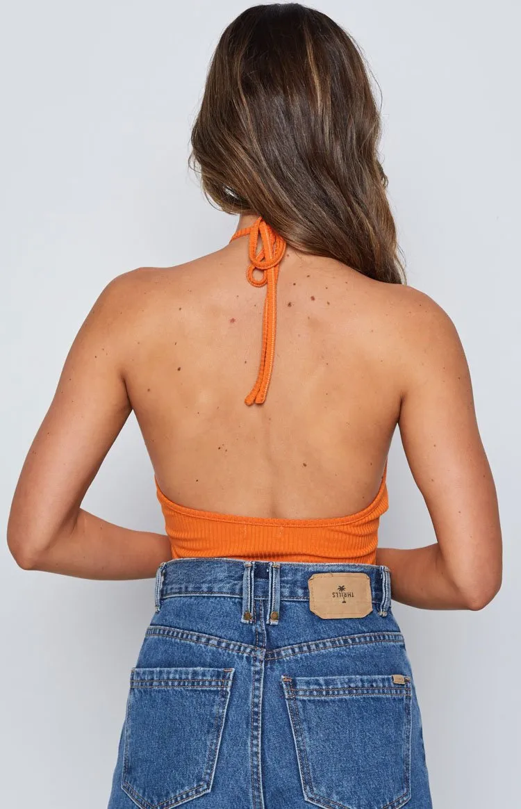 Debbie Orange Halter Bodysuit