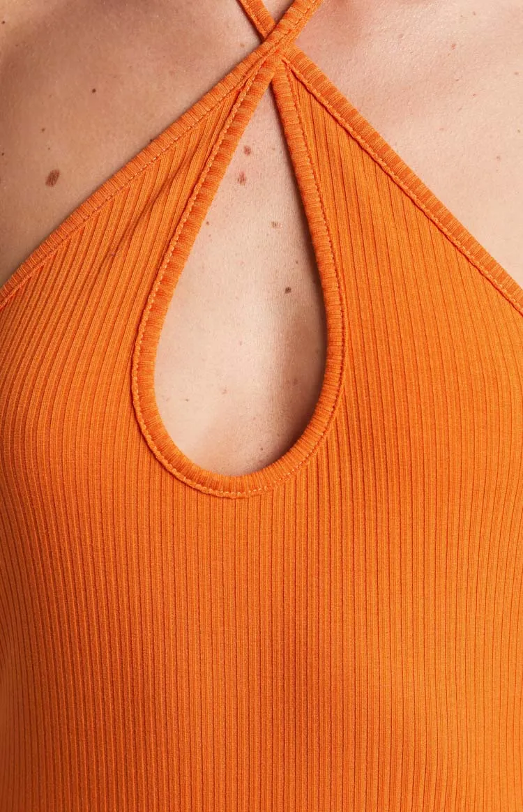 Debbie Orange Halter Bodysuit