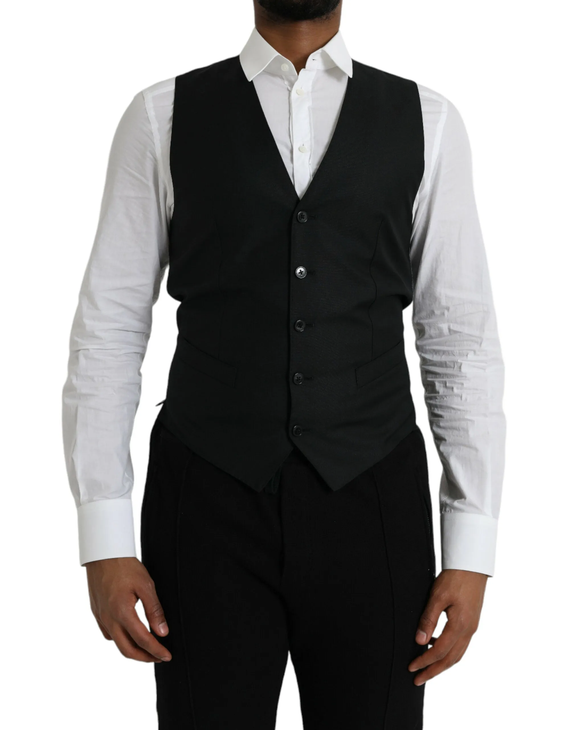 Dolce & Gabbana Black Wool Waistcoat Dress Formal Vest