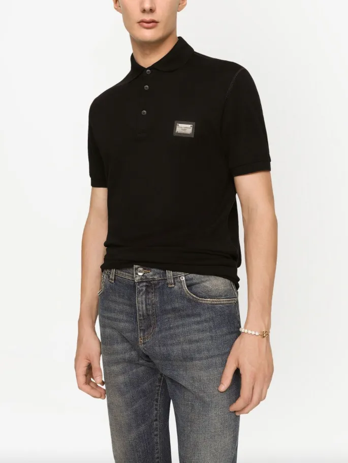 Dolce & Gabbana cotton piqué polo-shirt with branded tag