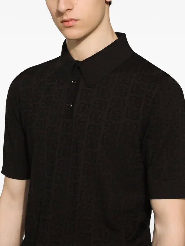 Dolce & Gabbana monogram-jacquard silk polo shirt