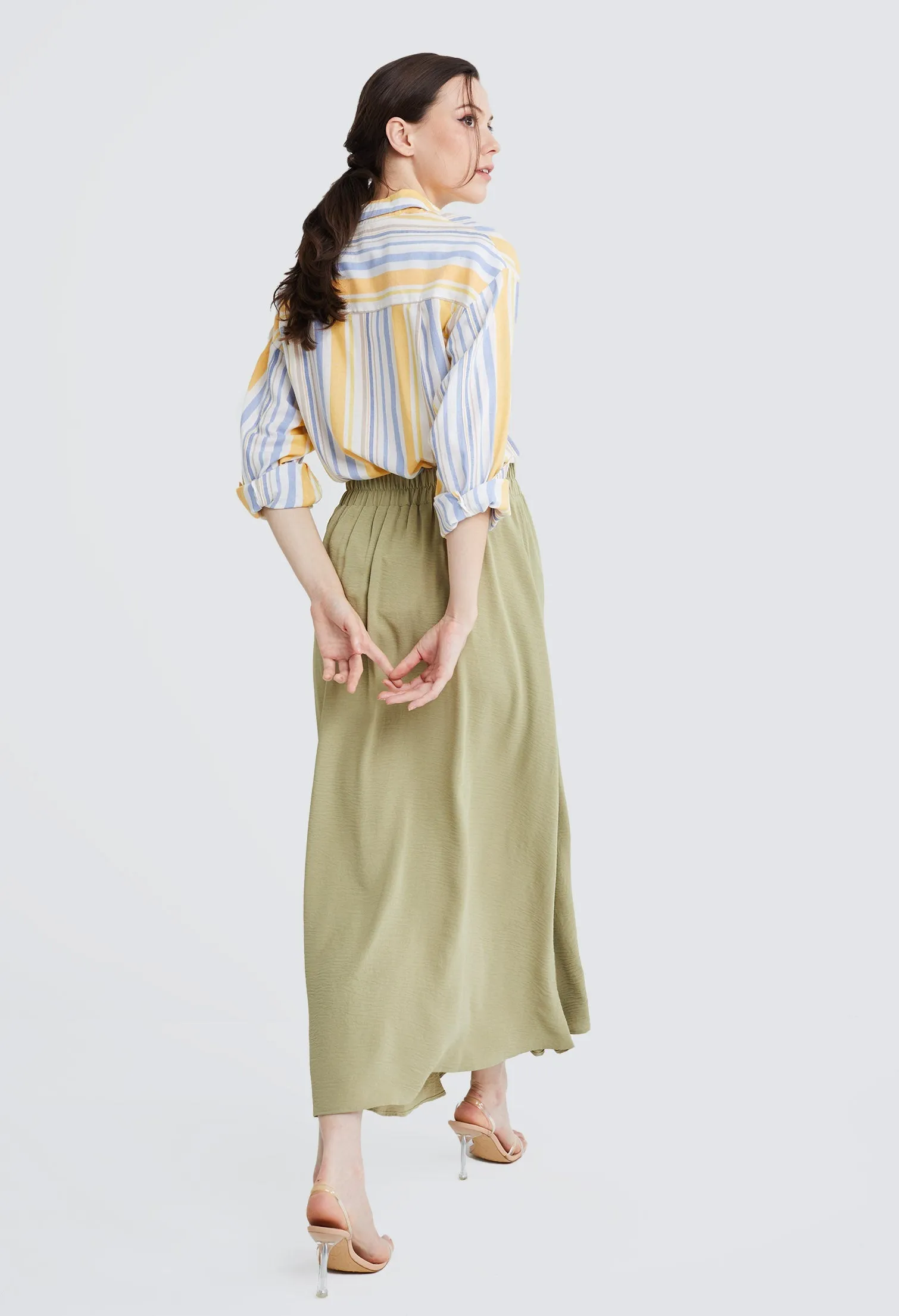 Double-width Elastic Waistband Maxi Skirt