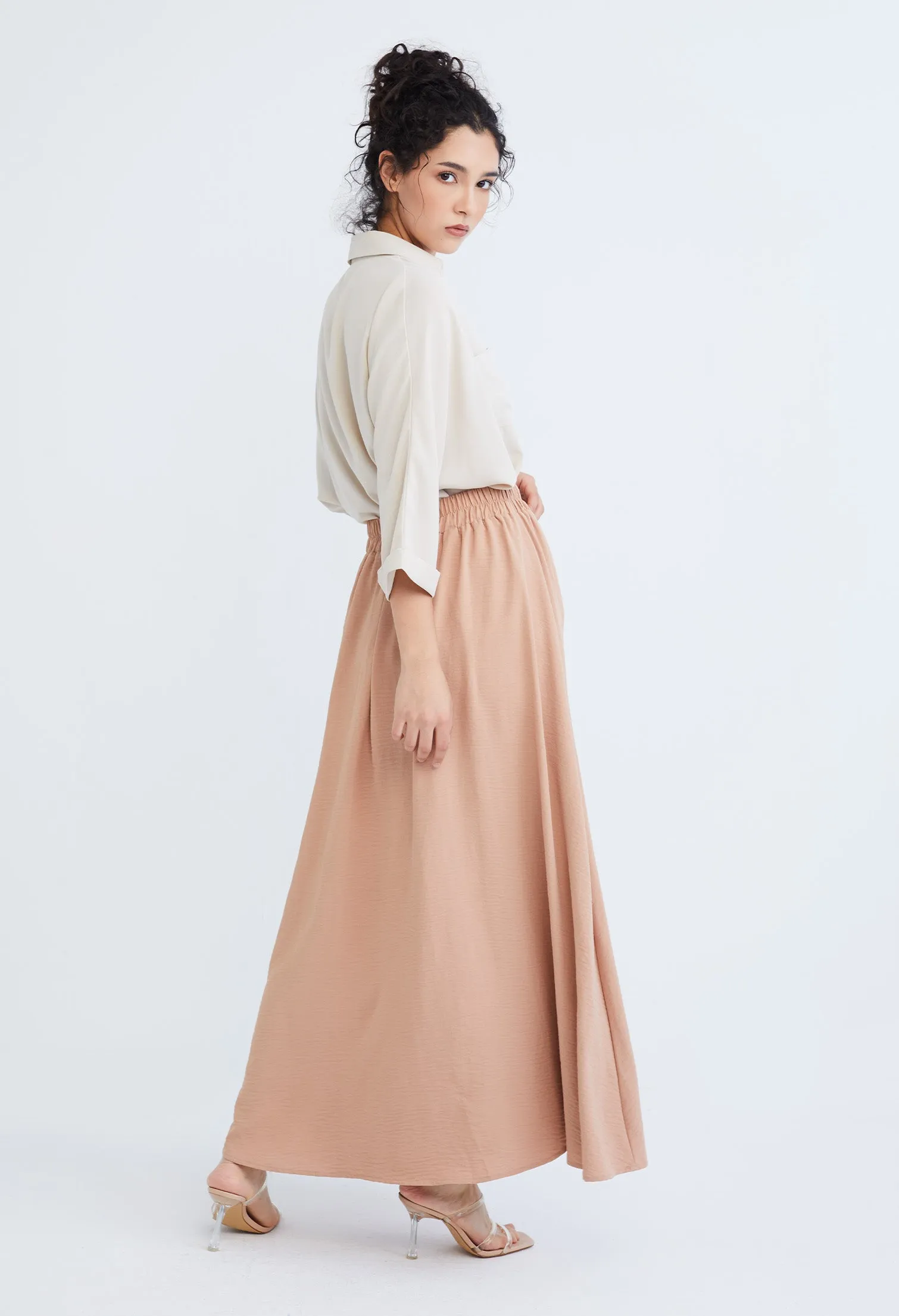 Double-width Elastic Waistband Maxi Skirt