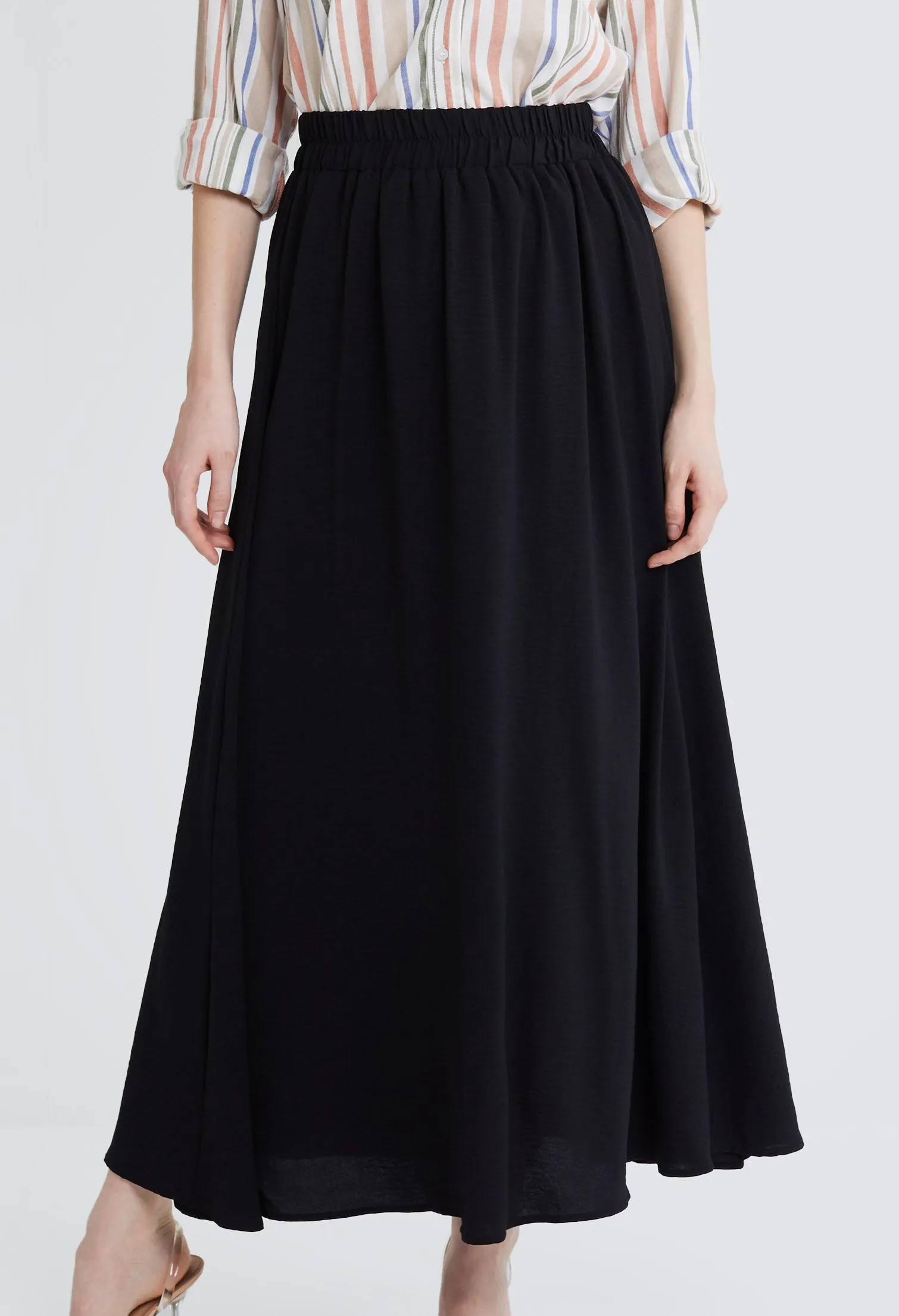 Double-width Elastic Waistband Maxi Skirt