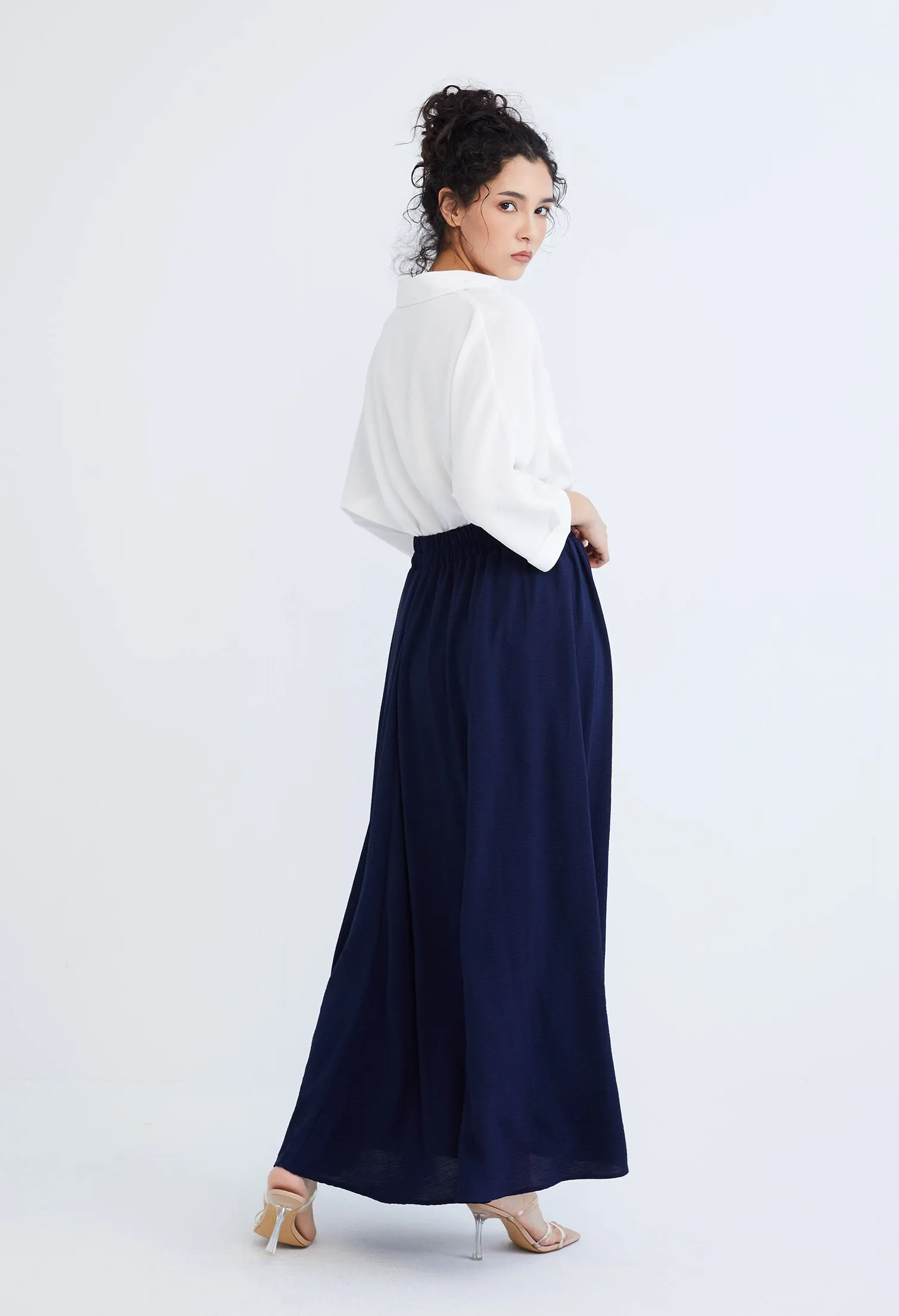 Double-width Elastic Waistband Maxi Skirt