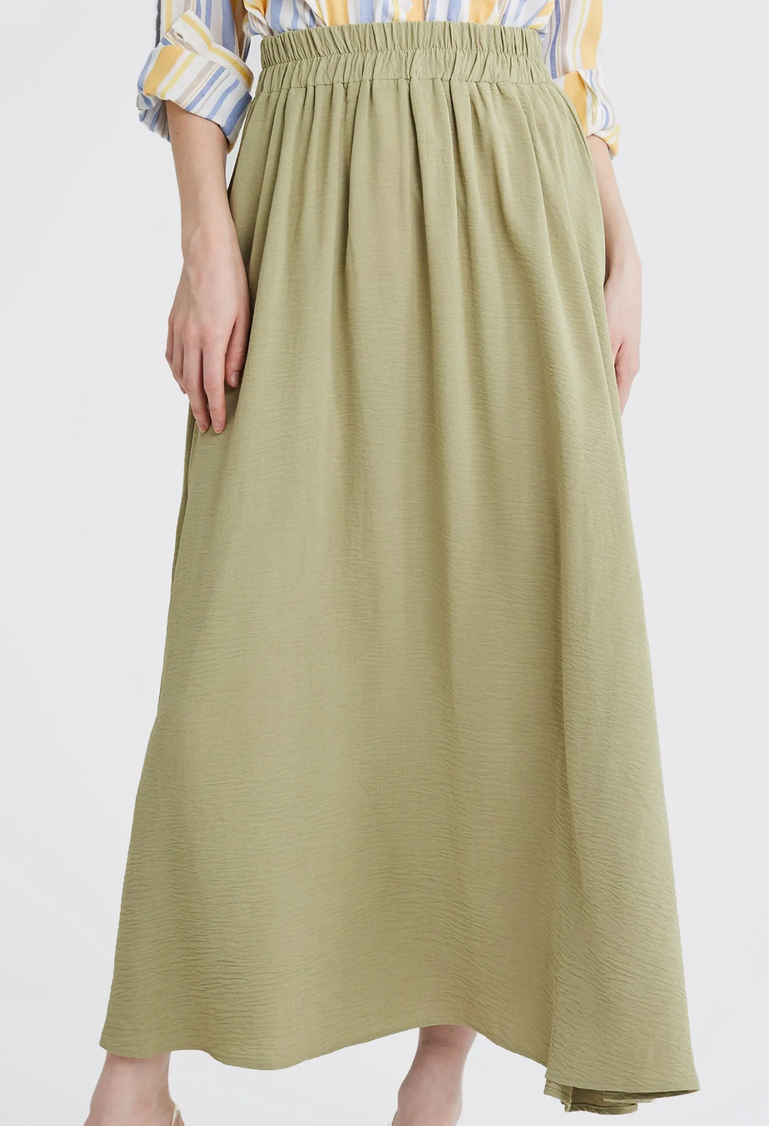 Double-width Elastic Waistband Maxi Skirt