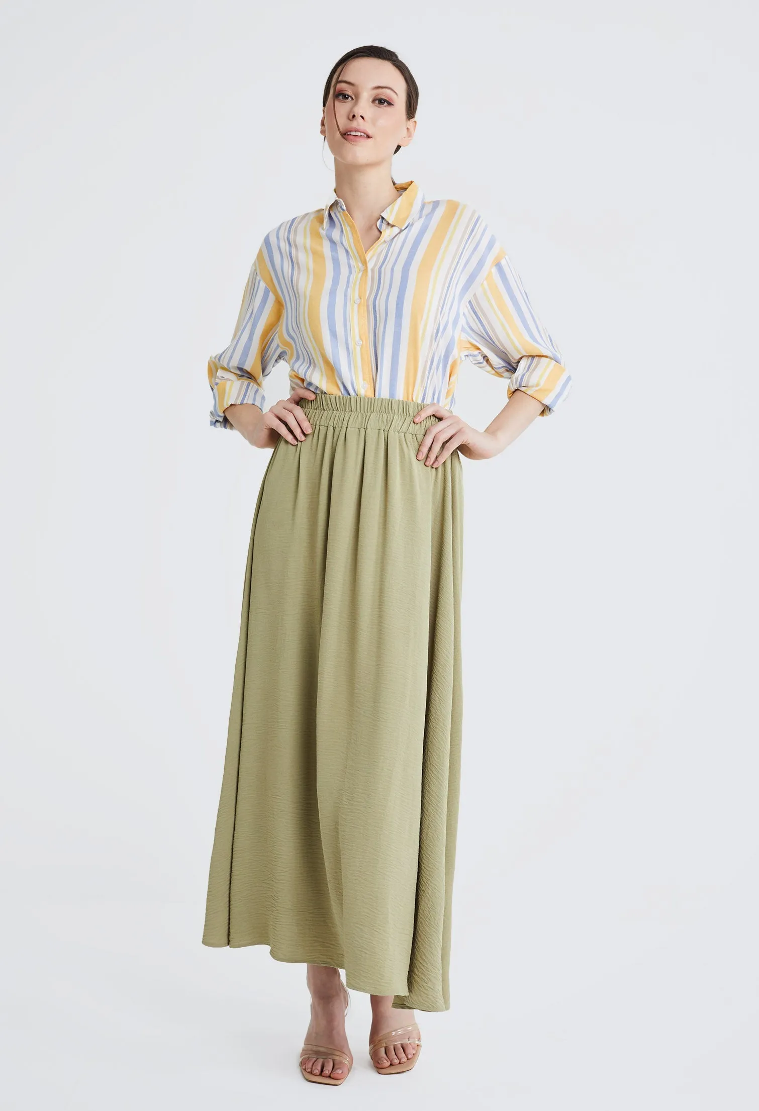 Double-width Elastic Waistband Maxi Skirt