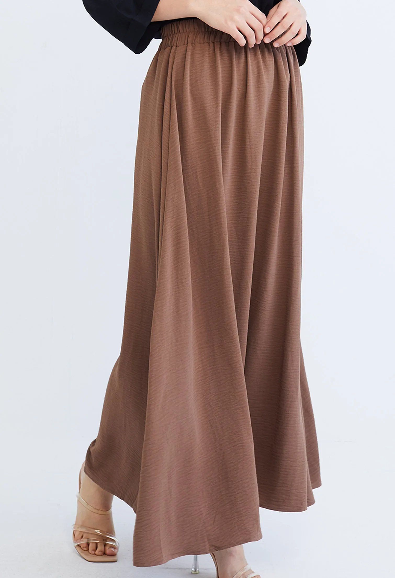 Double-width Elastic Waistband Maxi Skirt