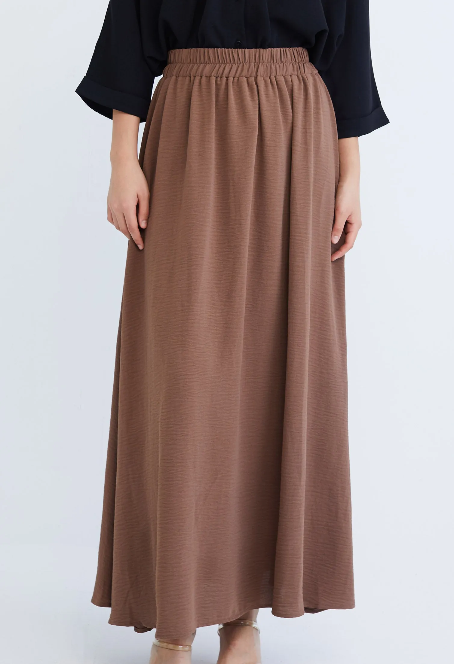 Double-width Elastic Waistband Maxi Skirt