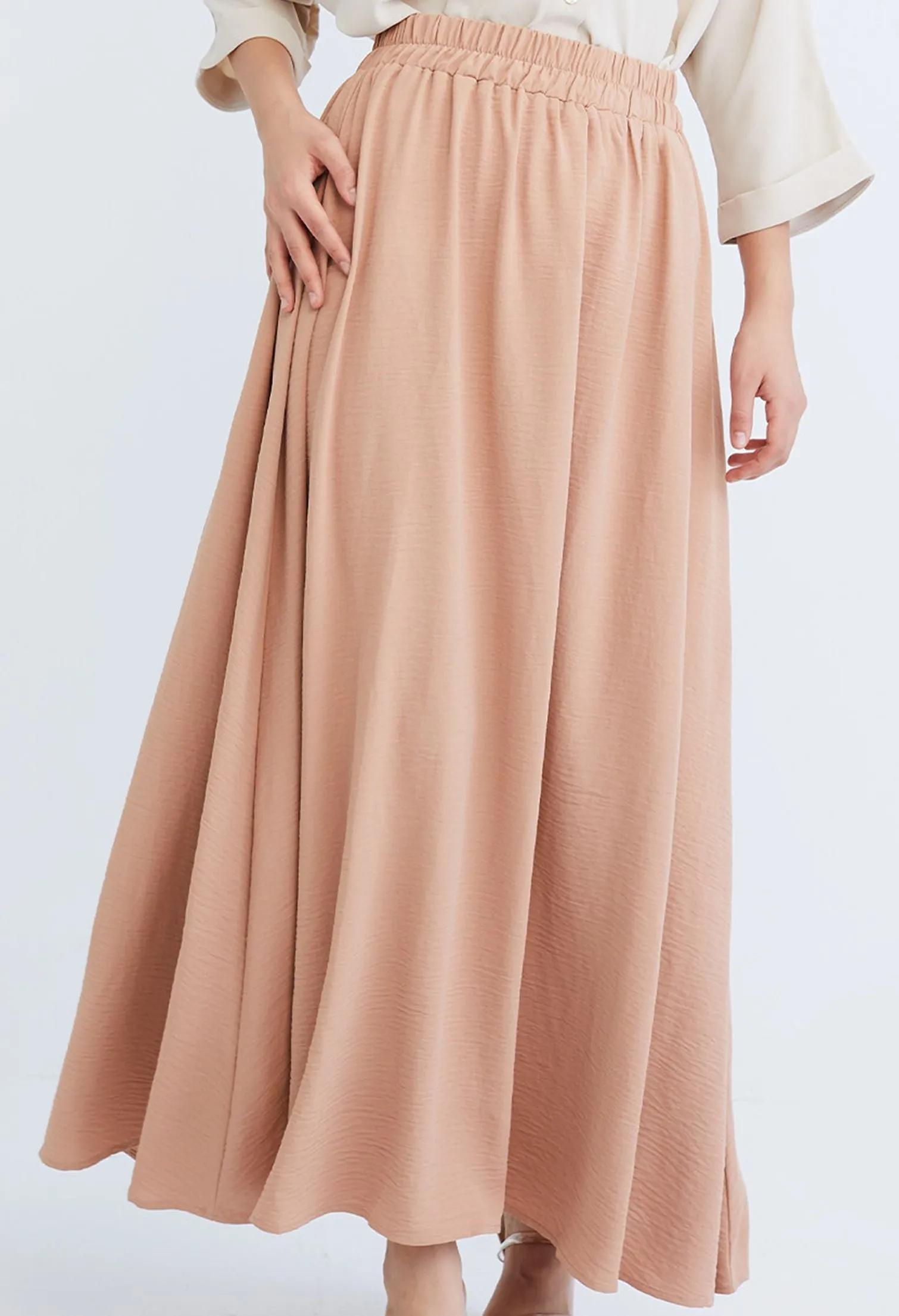 Double-width Elastic Waistband Maxi Skirt