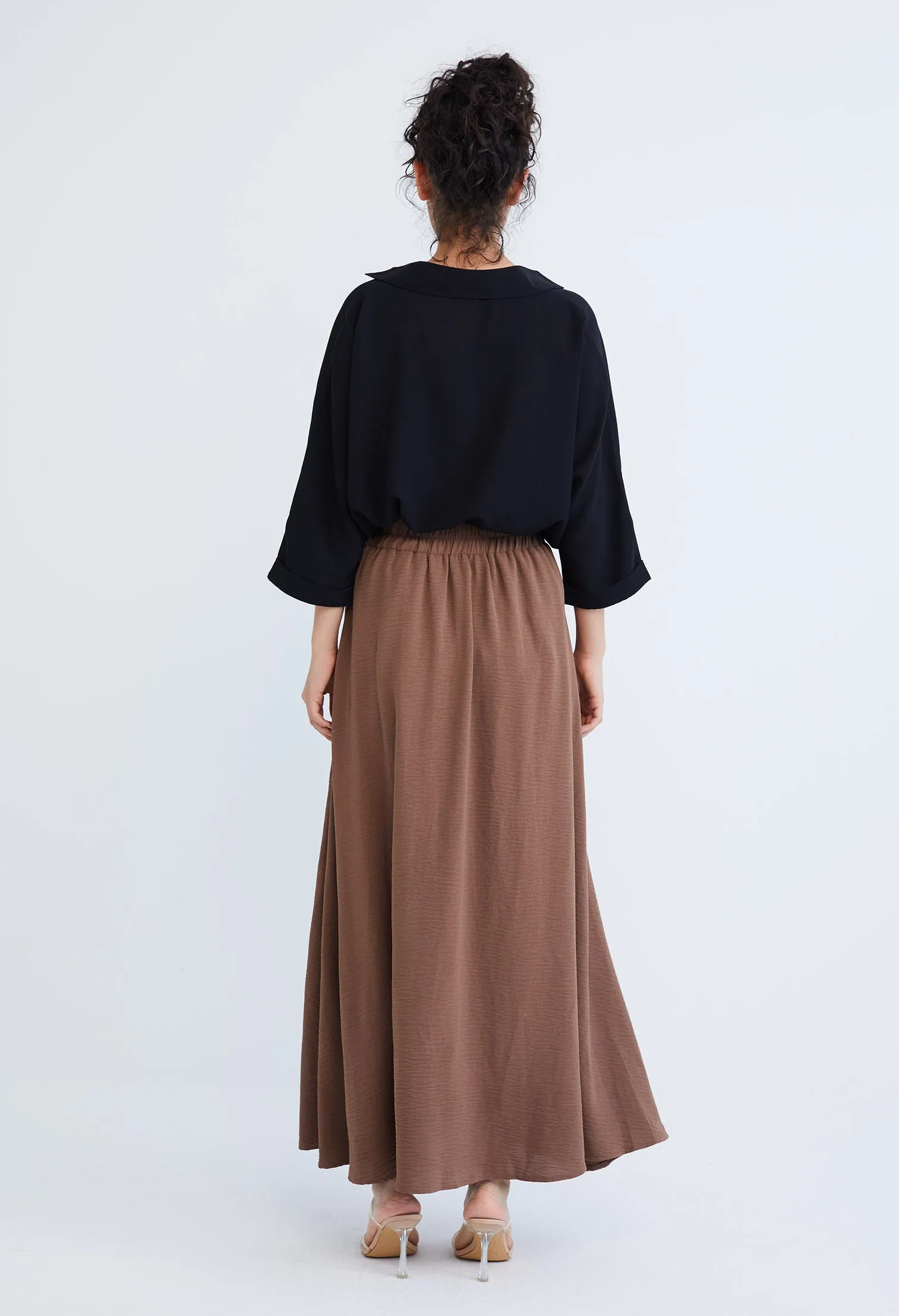 Double-width Elastic Waistband Maxi Skirt