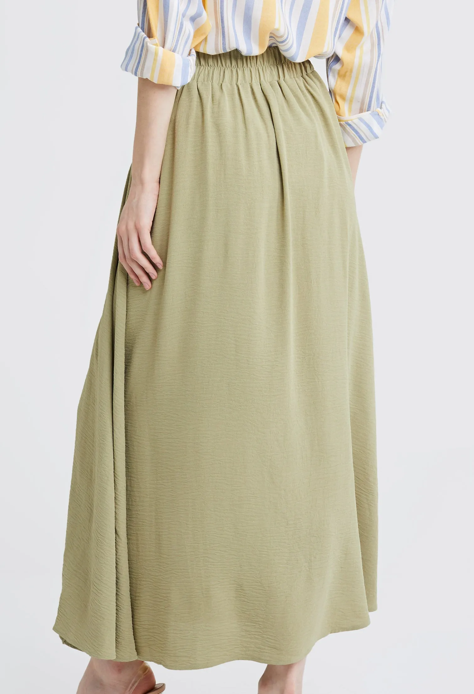 Double-width Elastic Waistband Maxi Skirt