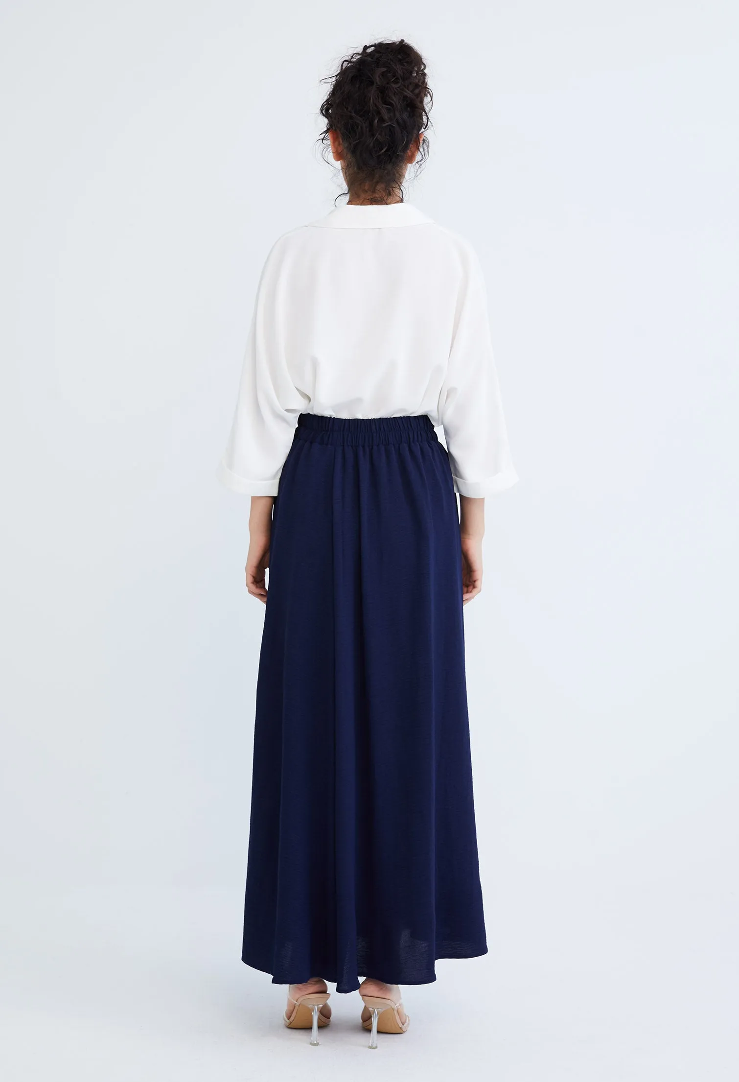 Double-width Elastic Waistband Maxi Skirt