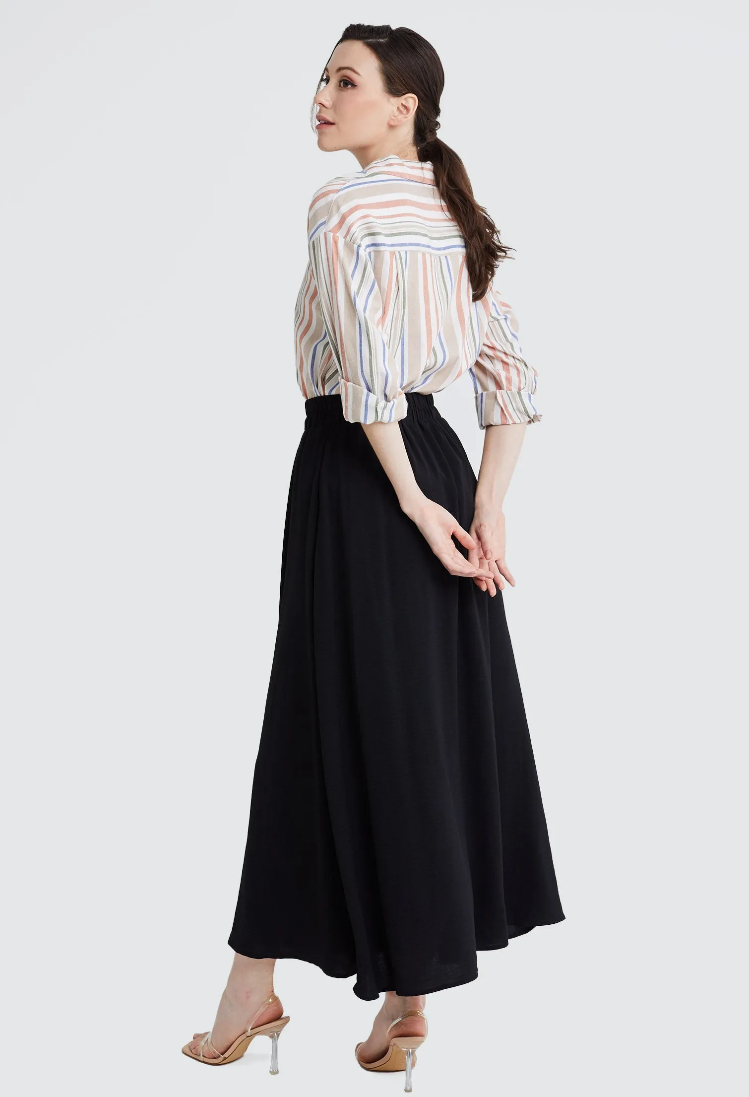 Double-width Elastic Waistband Maxi Skirt