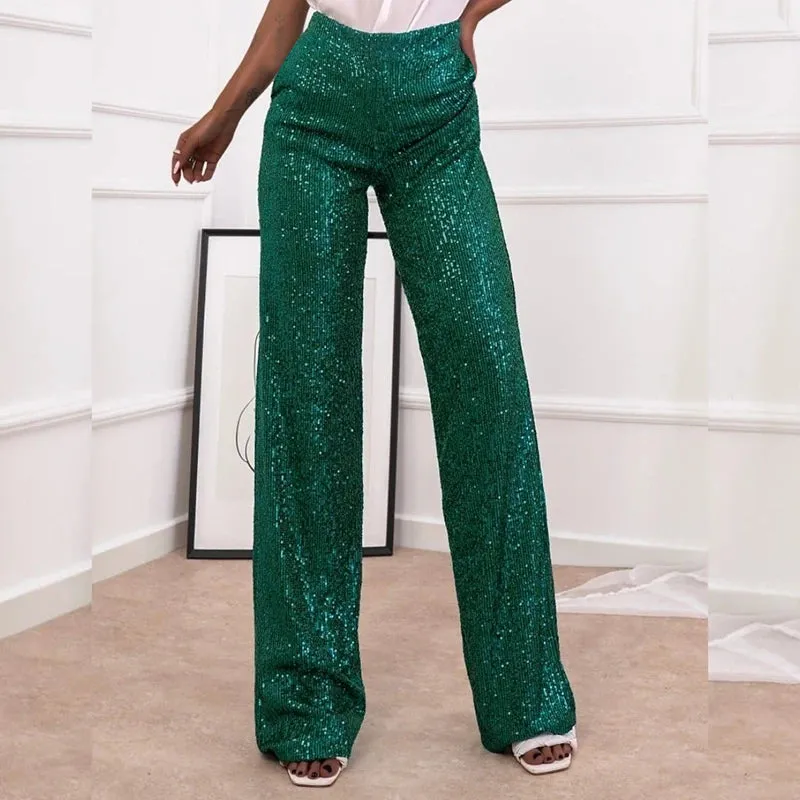 Elastic Waist Sequin Glitter Pants