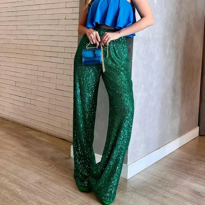 Elastic Waist Sequin Glitter Pants