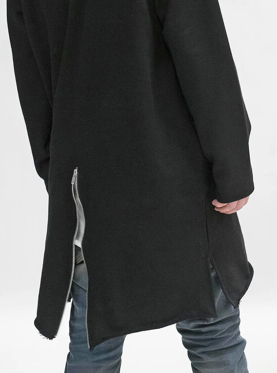 Elongated Hooded Pullover Trench in Black