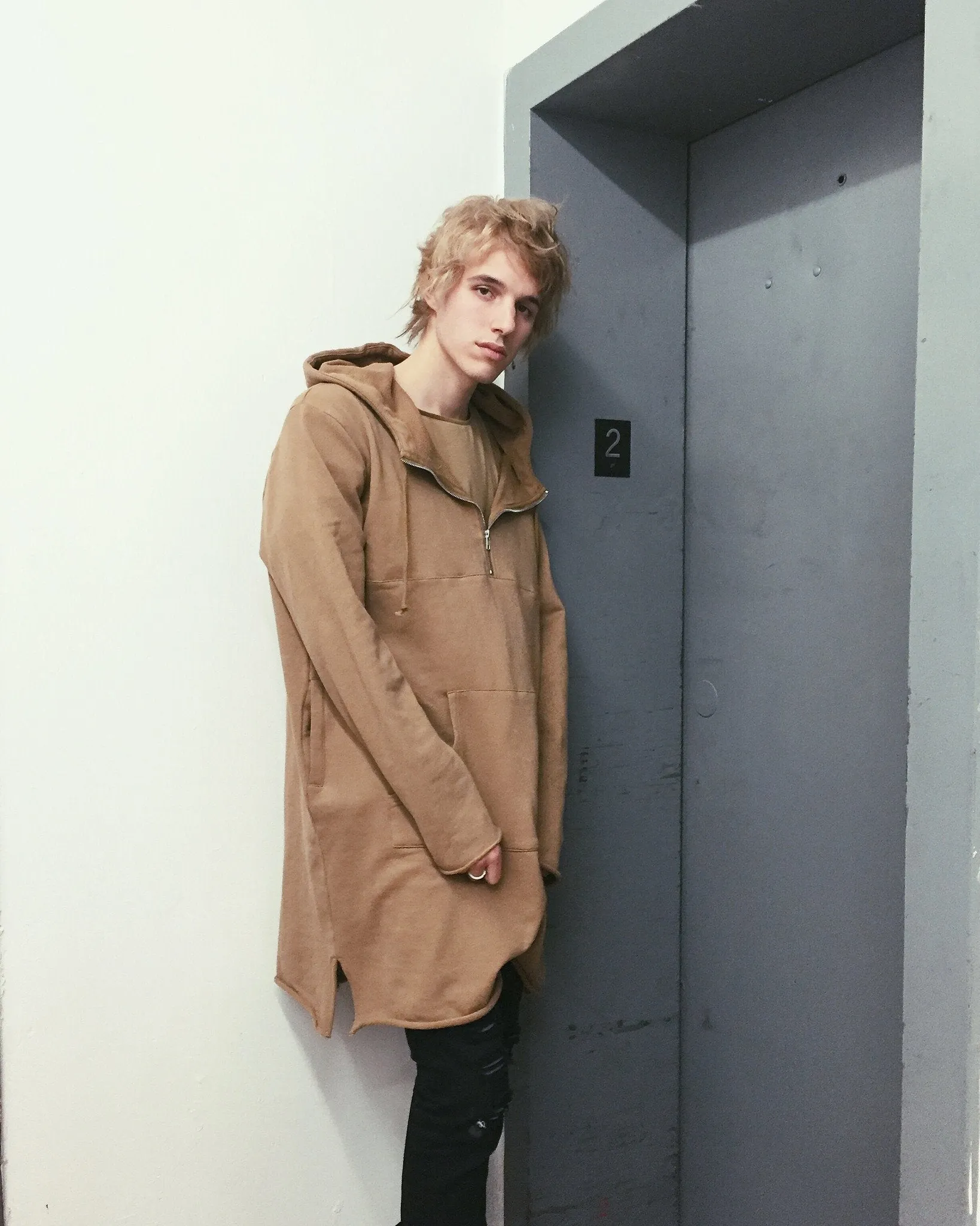 Elongated Hooded Pullover Trench in Khaki