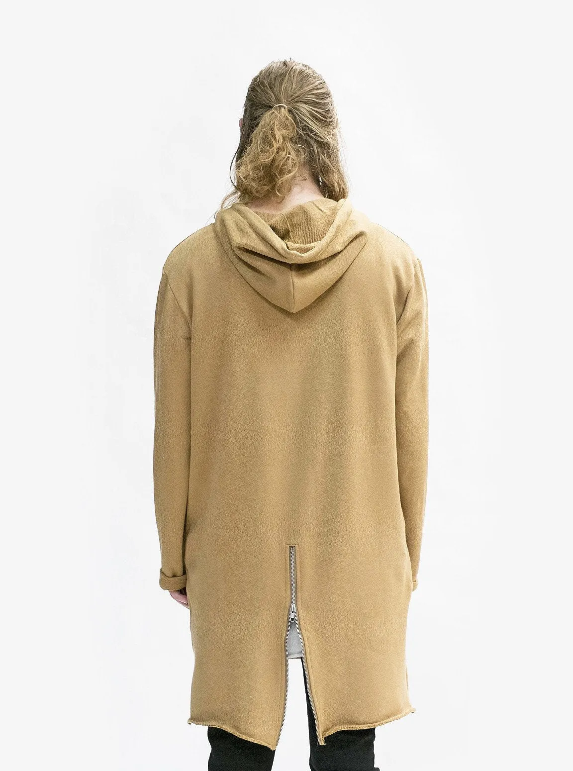 Elongated Hooded Pullover Trench in Khaki