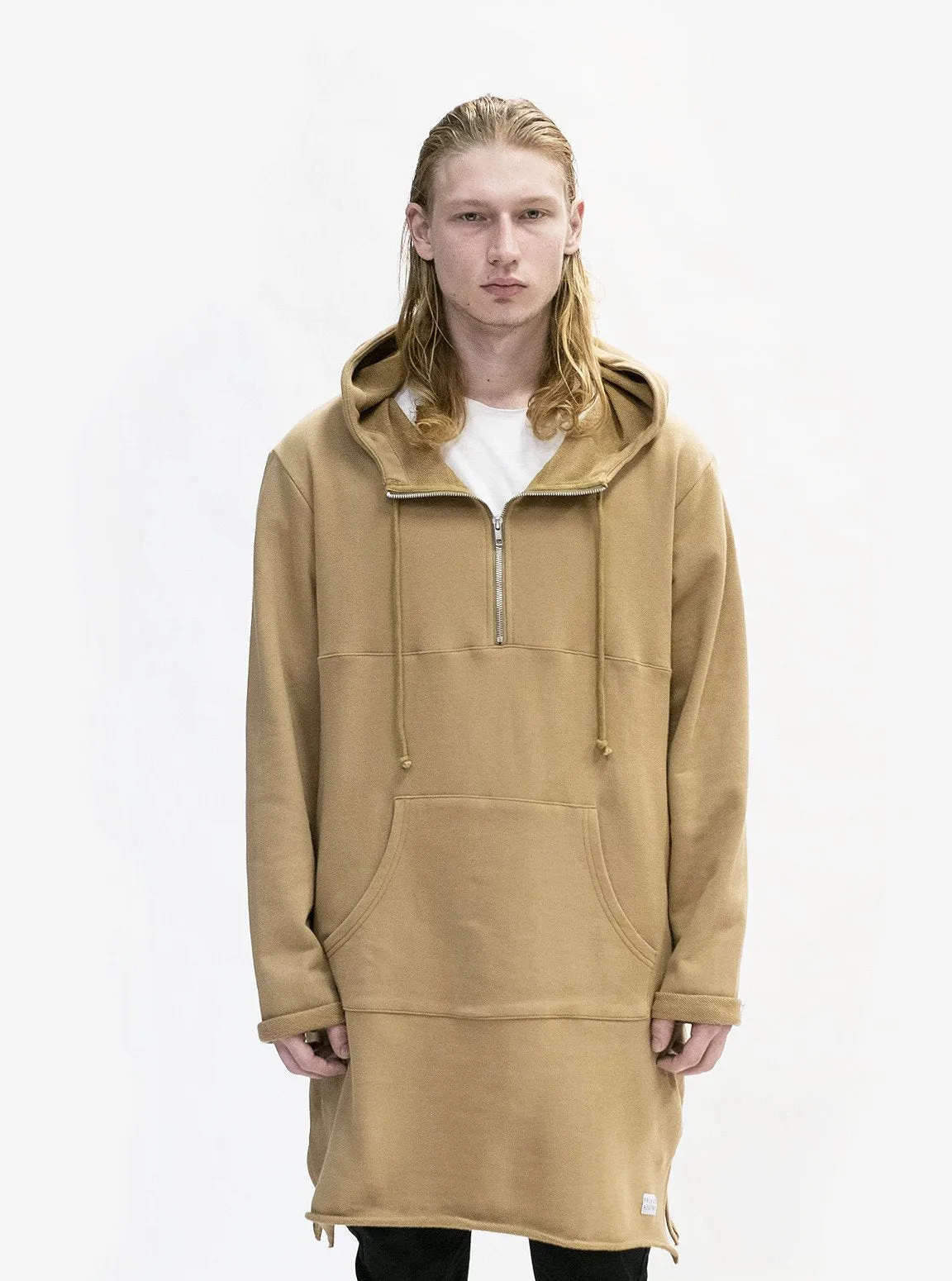 Elongated Hooded Pullover Trench in Khaki