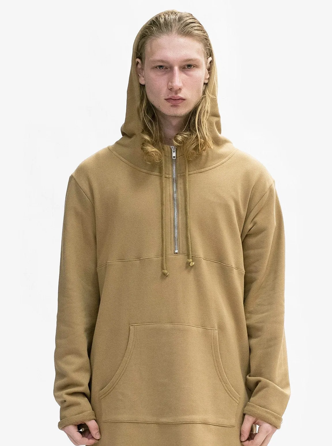 Elongated Hooded Pullover Trench in Khaki