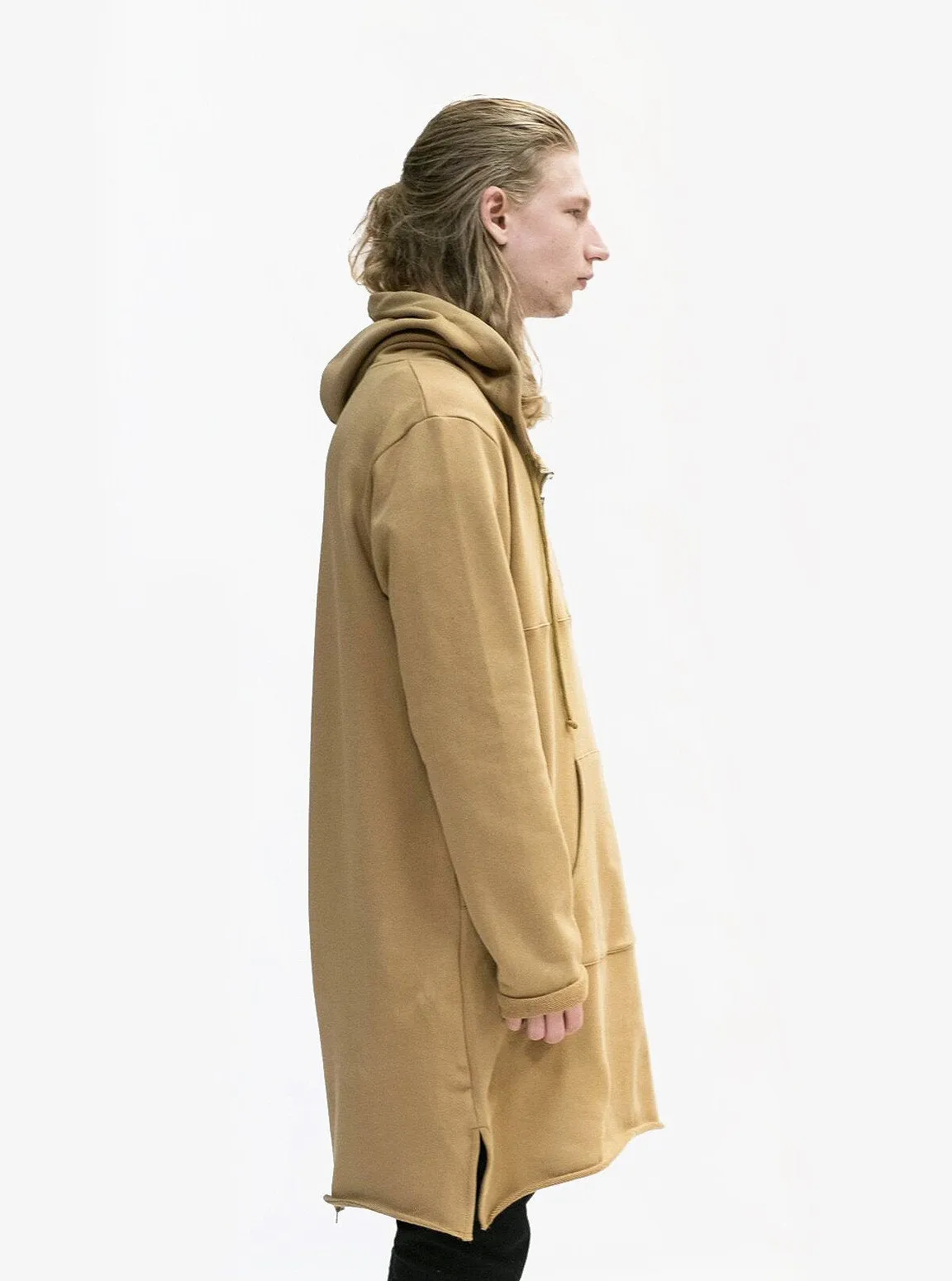 Elongated Hooded Pullover Trench in Khaki