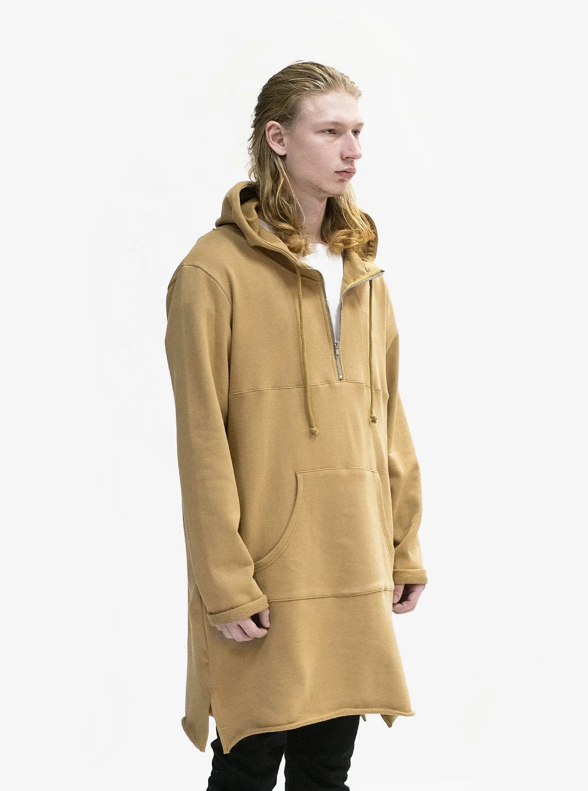 Elongated Hooded Pullover Trench in Khaki