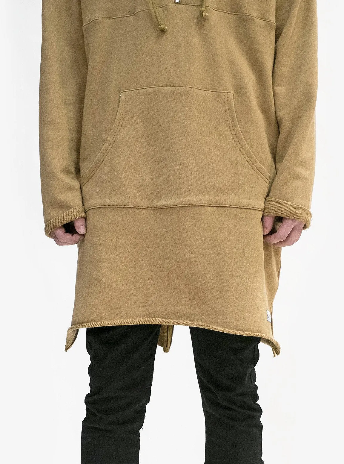 Elongated Hooded Pullover Trench in Khaki