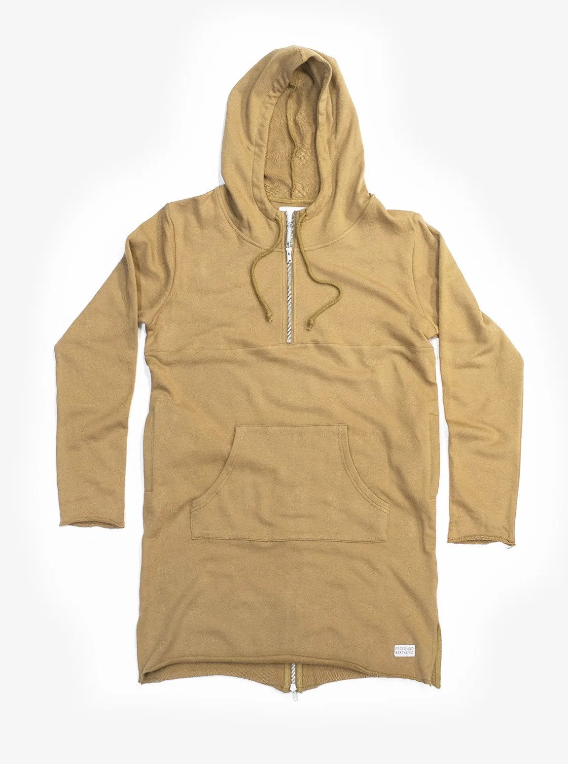 Elongated Hooded Pullover Trench in Khaki