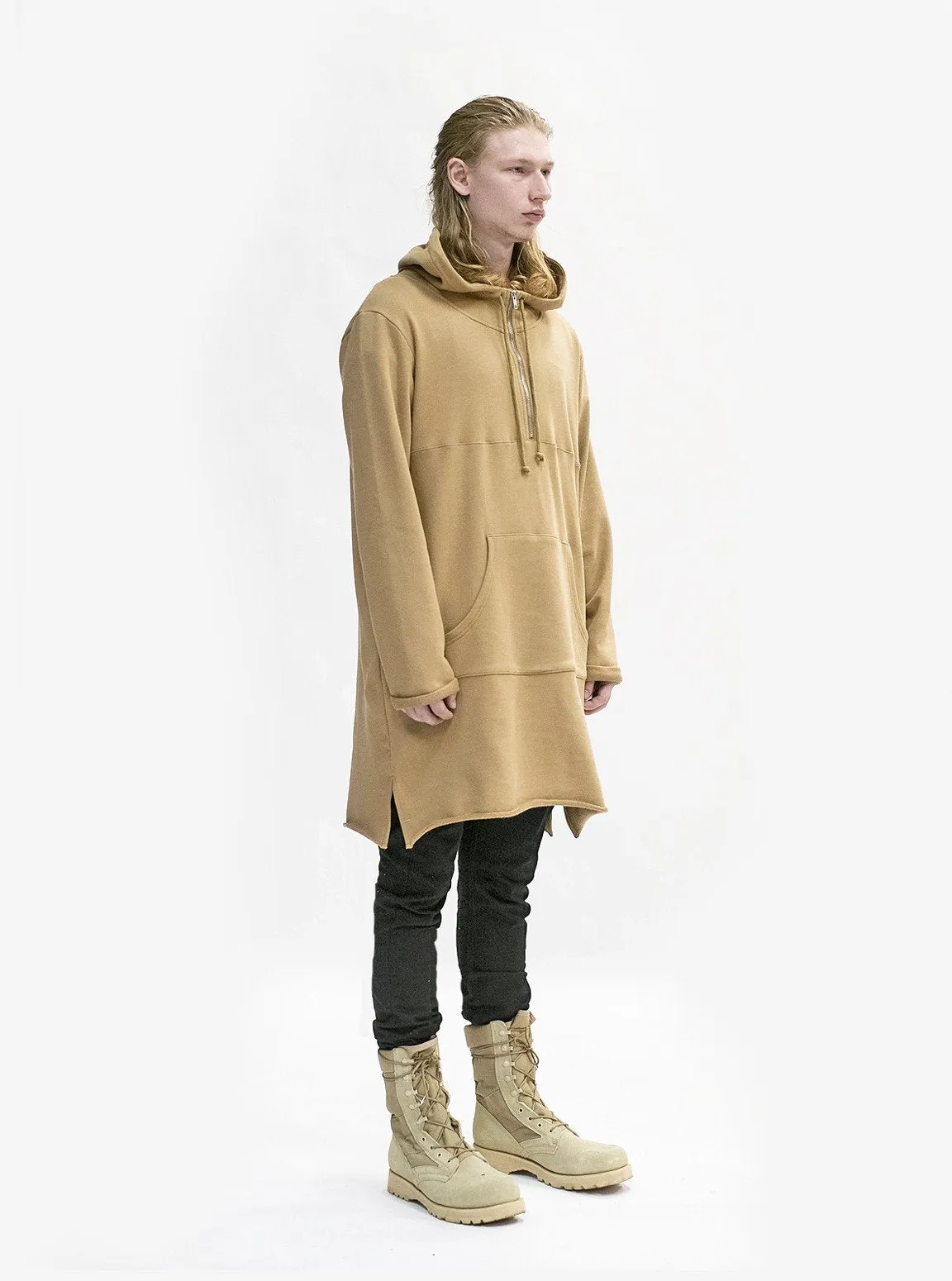 Elongated Hooded Pullover Trench in Khaki