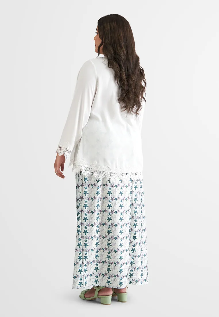 Emina Lace Hem Kurung Top - White