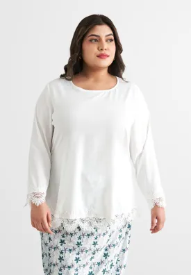 Emina Lace Hem Kurung Top - White