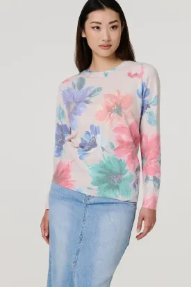 Floral Diamante Detail Long Sleeve Jumper