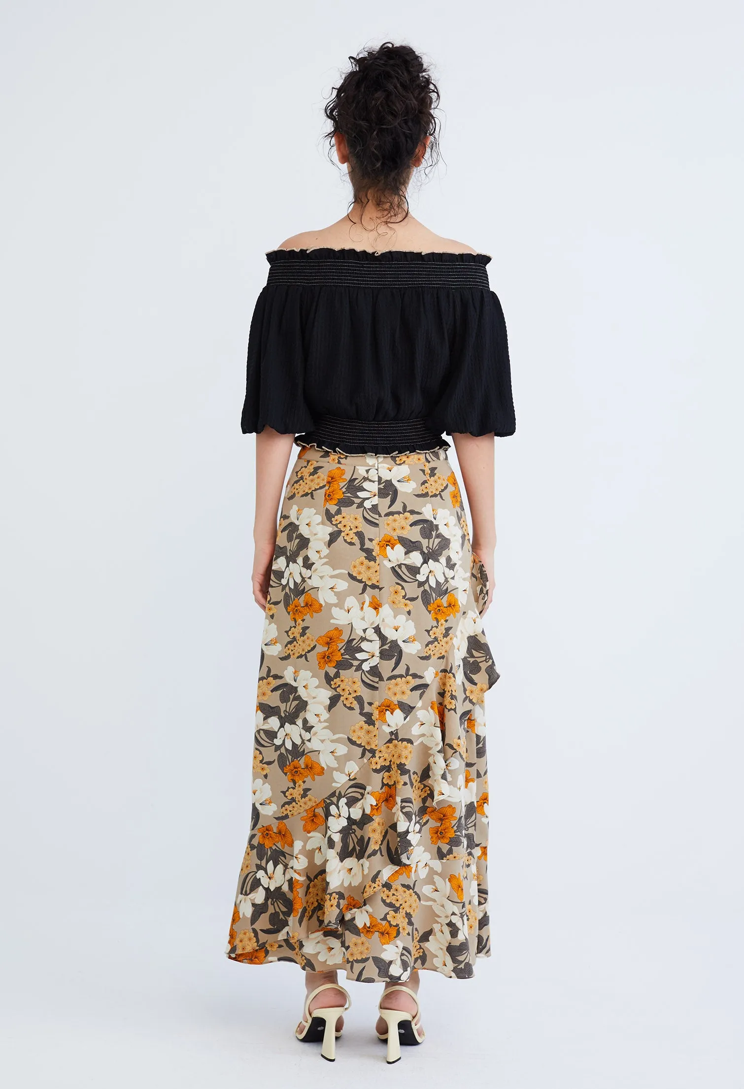 Floral Flutter Asymmetrical Maxi Wrap Skirt