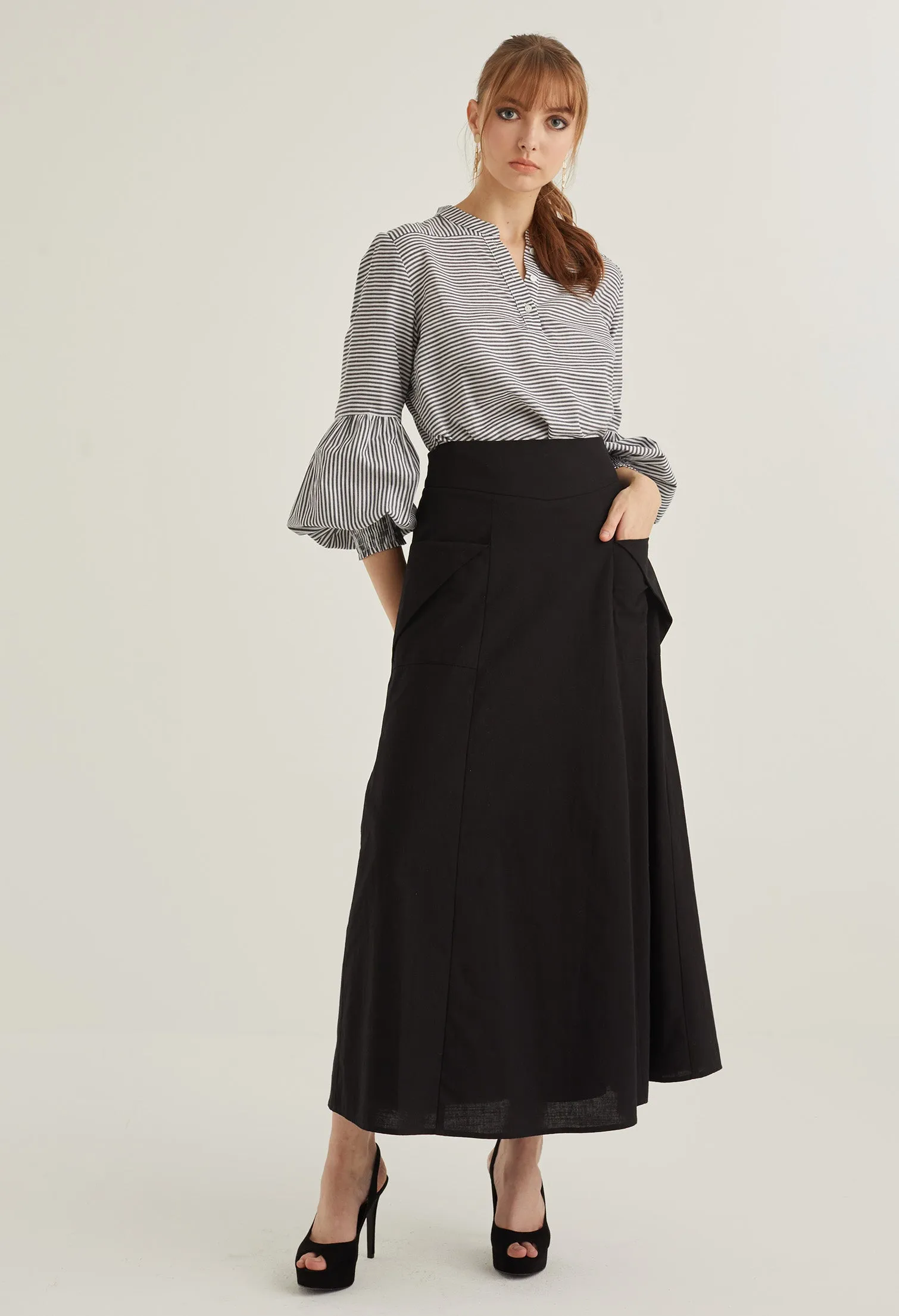 Folded Detail Circle Maxi Skirt