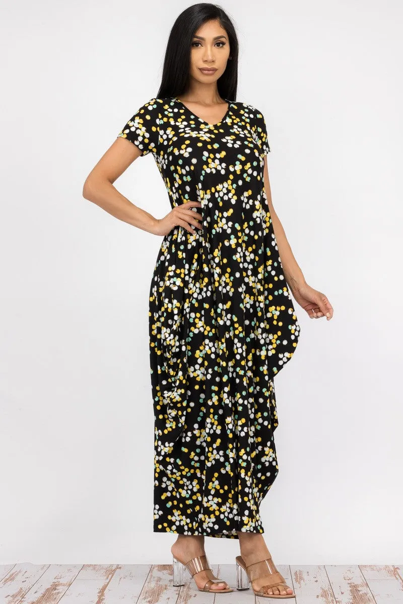 HH645R-PD - SHORT SLEEVE MAXI DRESS