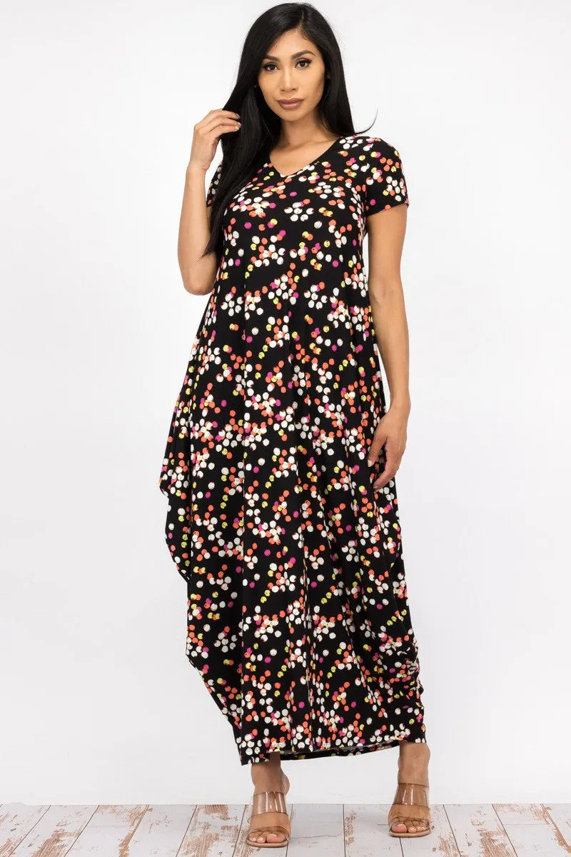 HH645R-PD - SHORT SLEEVE MAXI DRESS