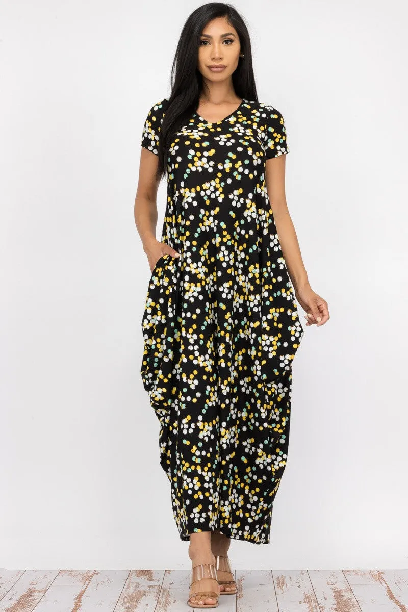 HH645R-PD - SHORT SLEEVE MAXI DRESS