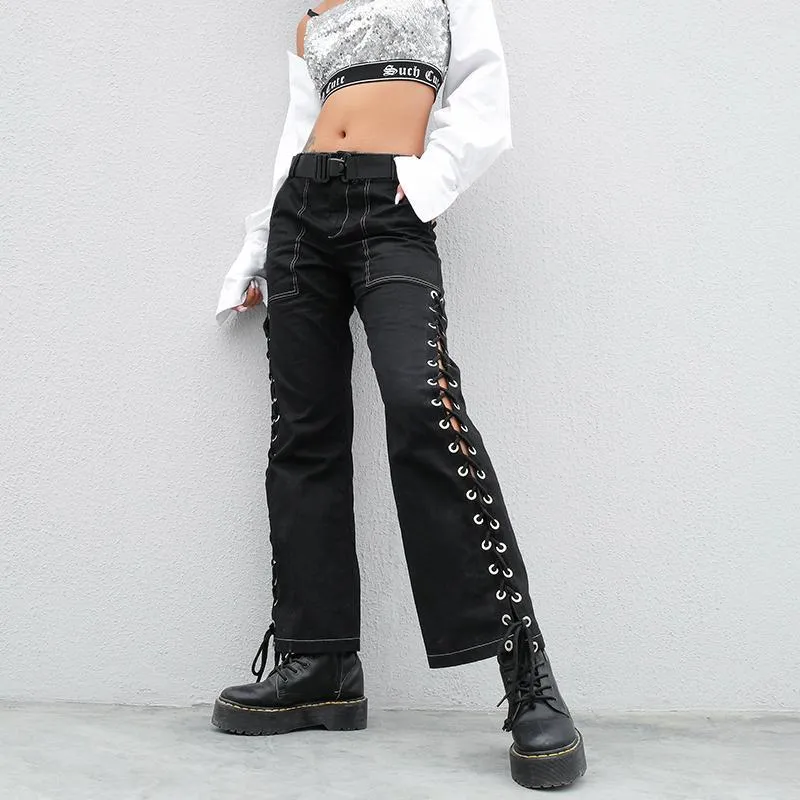 High Waisted Lace Up Pants