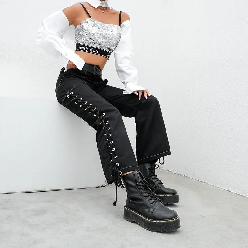 High Waisted Lace Up Pants