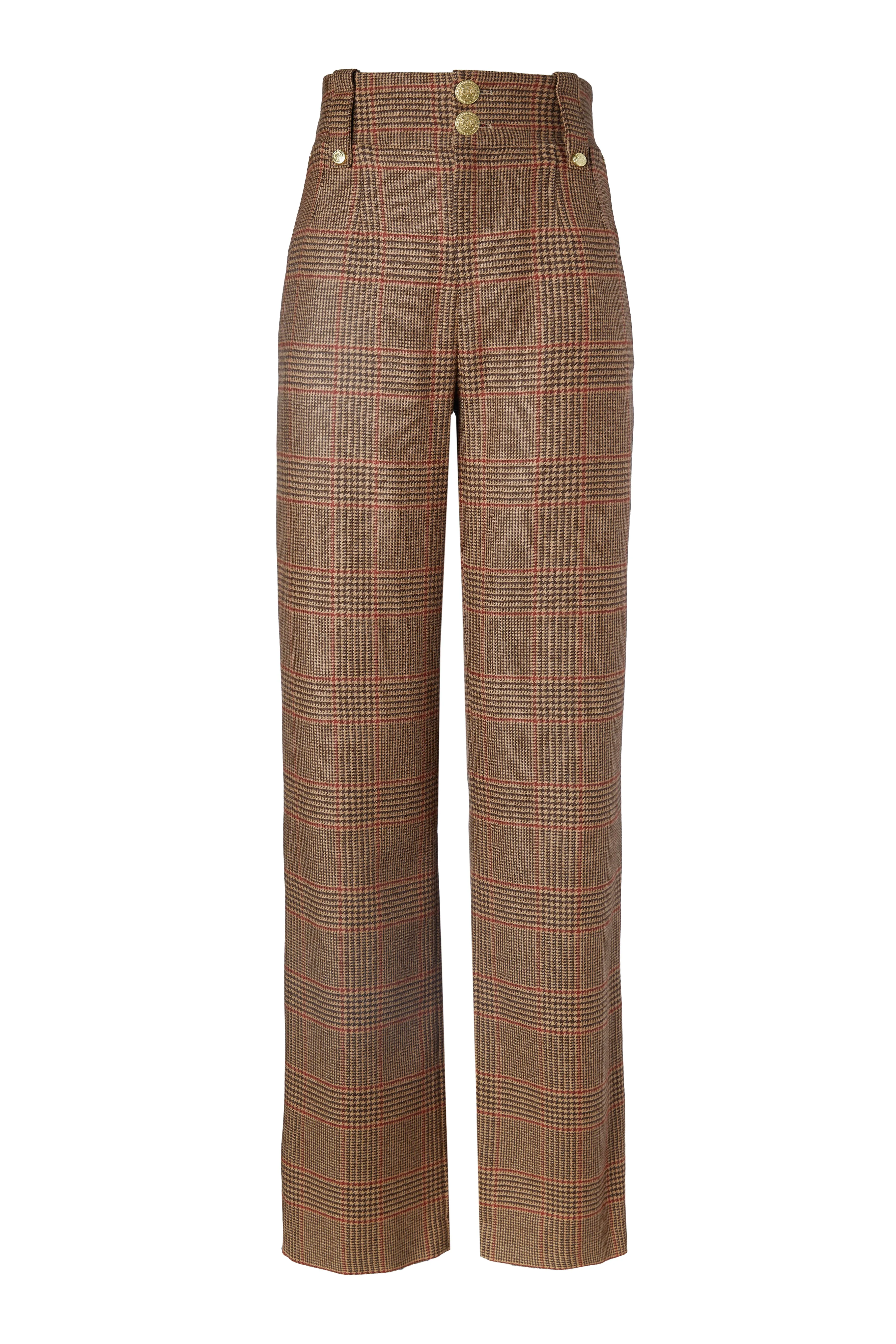 High Waisted Straight Trouser (Clarence Check Merlot)