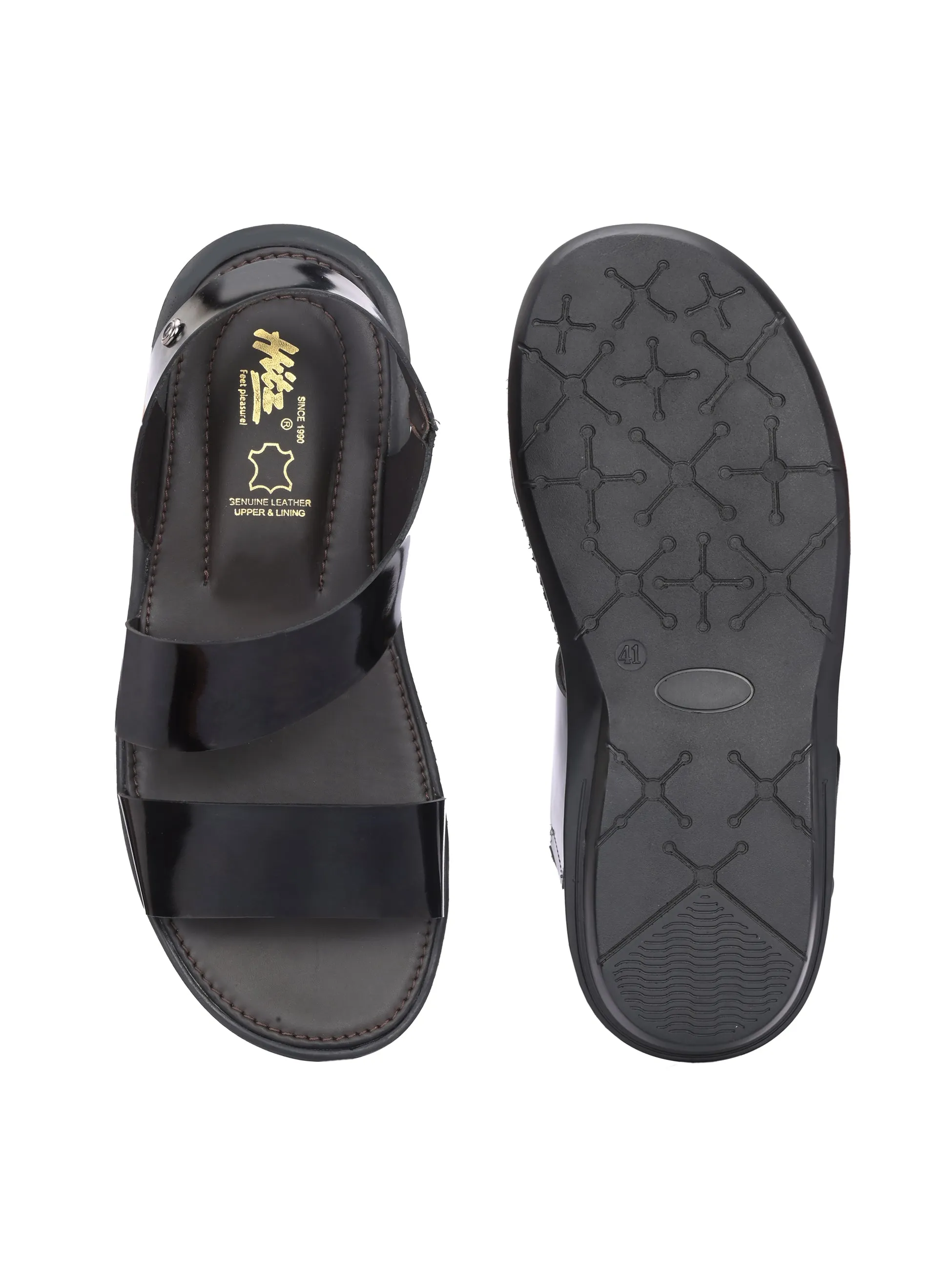 Hitz Men's Black Leather Casual Daily Wear Slipper