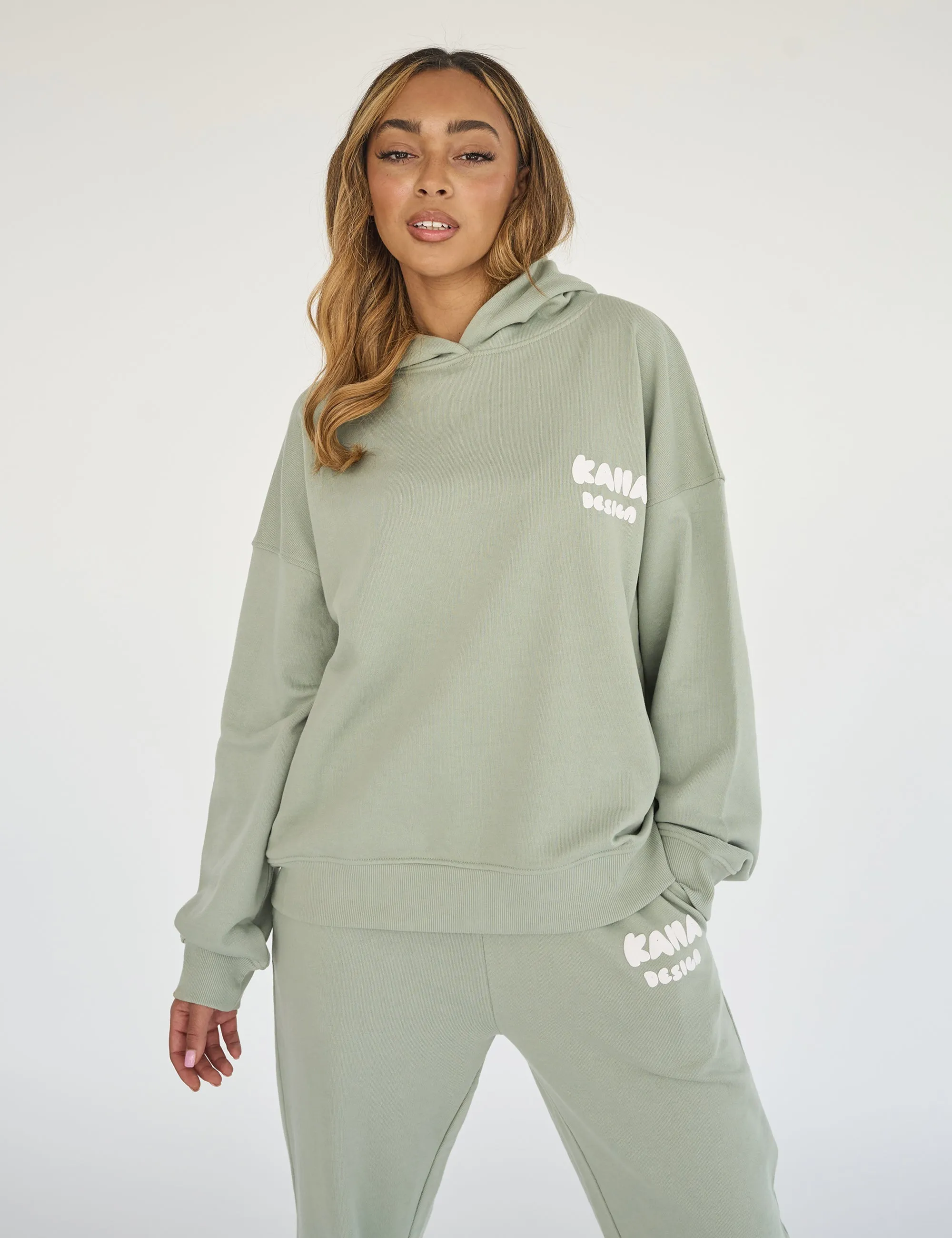 Kaiia Design Bubble Print Oversized Hoodie Sage Green