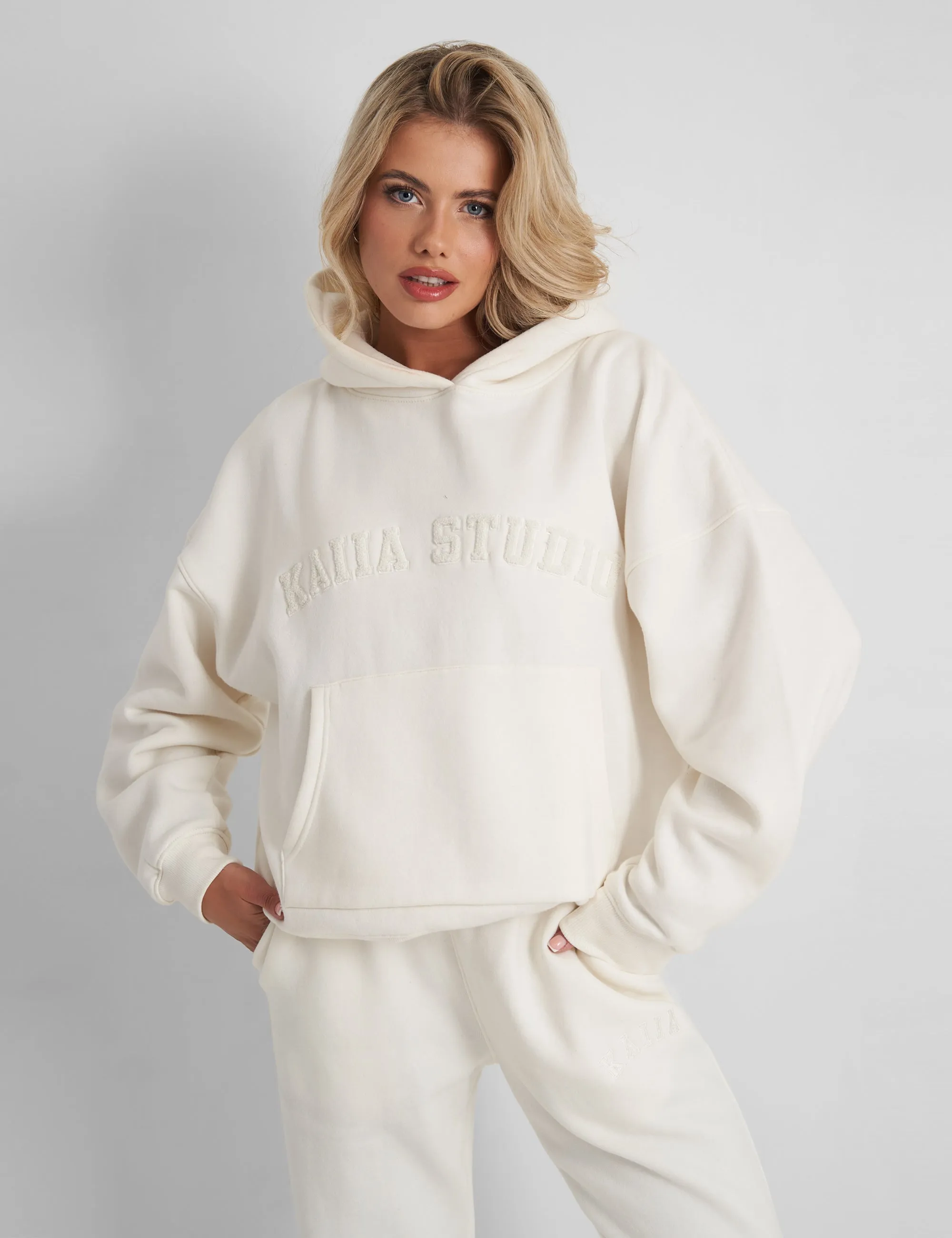 Kaiia Oversized Logo Hoodie in Vanilla