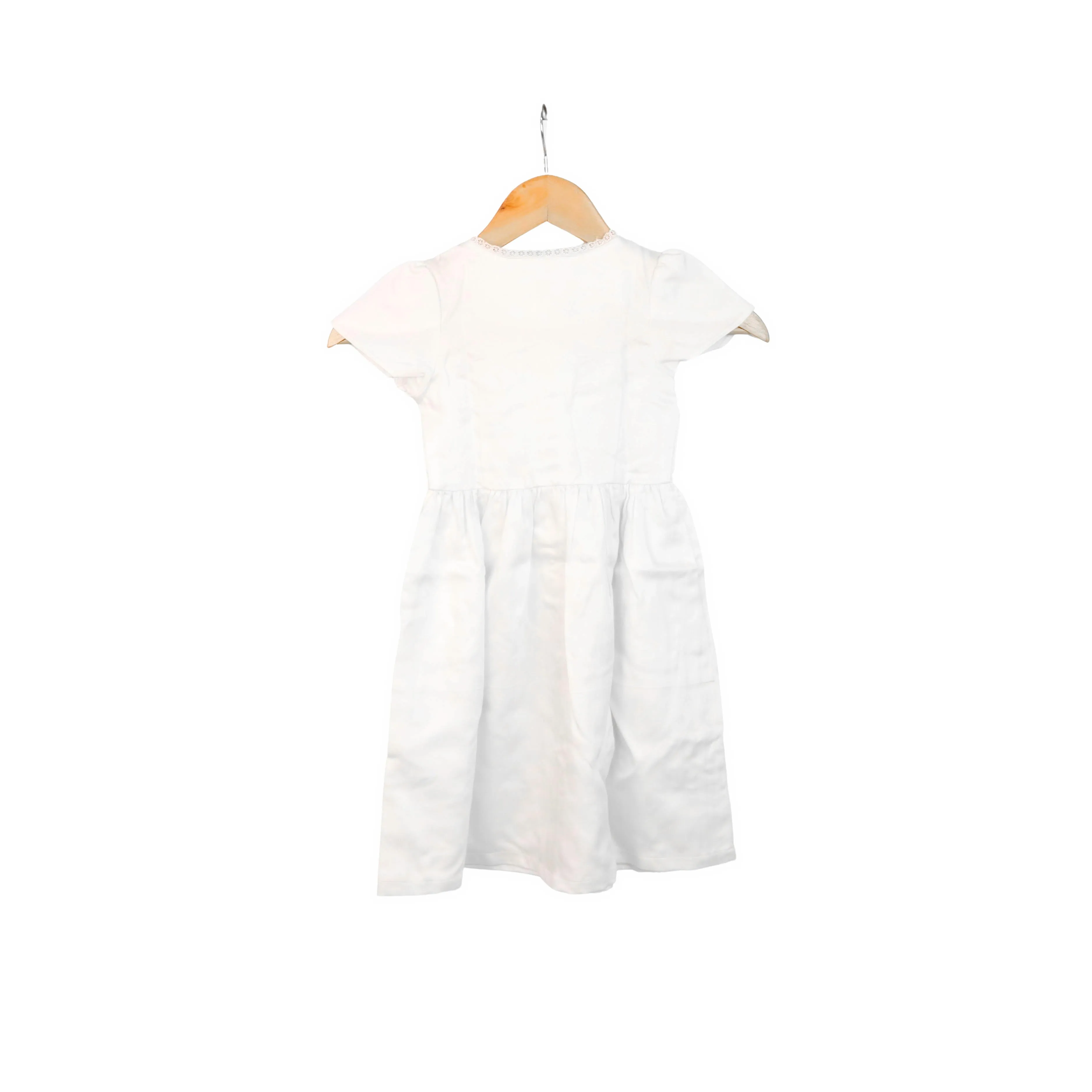 Kidscapade P. Cabbage Sleeves Plain Dress with Lace - White