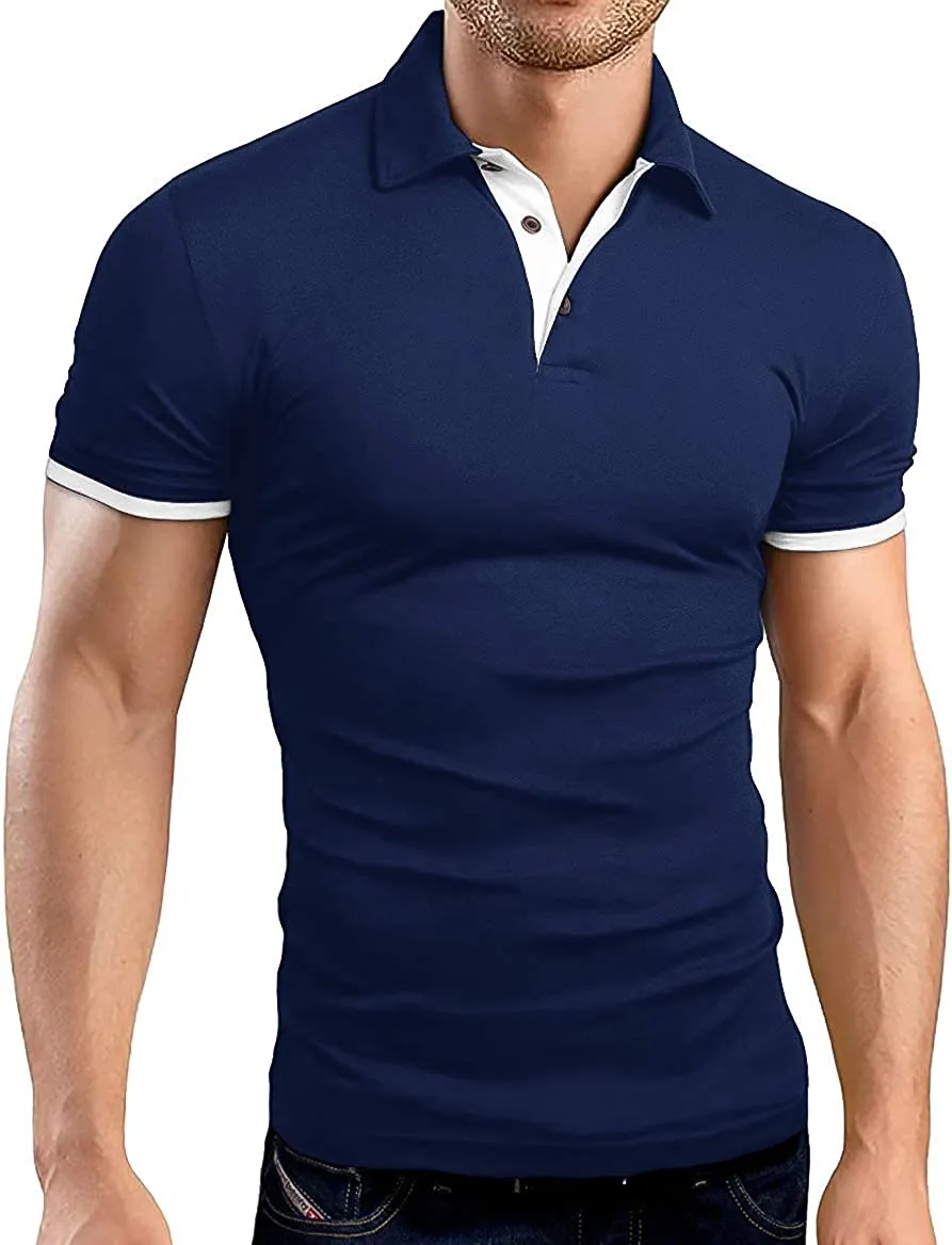 KUYIGO Men's Short & Long Sleeve Polo Shirts Casual Slim Fit Basic Designed Cotton Shirts